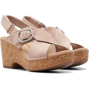 Clarks Women's 8M Sand Nubuck Giselle Dove Platform Sandals Slingback LB10-20
